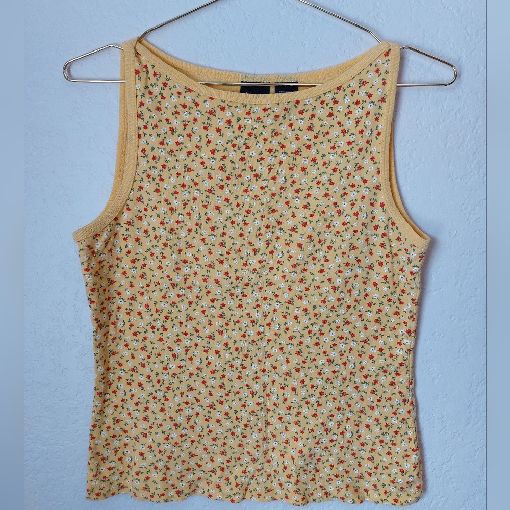 Vintage Xhilaration Floral Print Tank Top - Yellow, Red, White